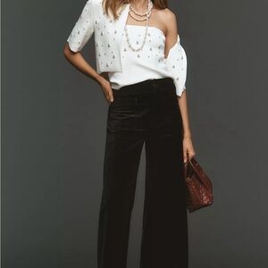 Anthropologie Black Velvet Collette Full Length Pant Size 26